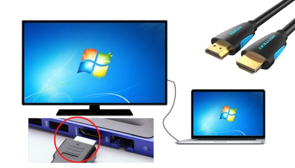 How to cast powerpoint from laptop screen to tv with hdmi cable 